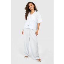 Pantalon Effet Lin À Cordon De Serrage - Bleu - 38, Bleu