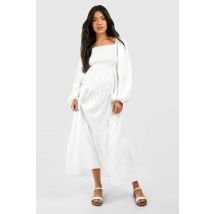 Robe Midaxi Maternité En Popeline Froncée - Blanc - 38, Blanc