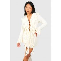 Mini Robe Boho À Volants Effet Lin Pour "Petite"s Tailles - Blanc - 44, Blanc
