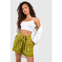 Short À Taille Nouée Effet Lin - Vert Kaki - 34, Vert Kaki