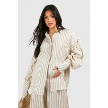 Chemise De Maternité Oversize À Rayures Effet Lin - Gris Pierre - 44, Gris Pierre