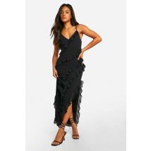 Robe Longue En Chiffon À Volants - Noir - 38, Noir