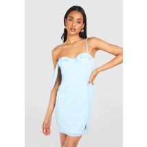 Robe Mini En Chiffon Avec Volants Et Détail De Bonnet - Bleu Ciel - 46, Bleu Ciel