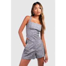 Corset Longline Look Cuir Délavé - Gris - 34, Gris