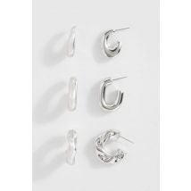 Silver Chunky Hoop Multipack Earrings - Gris - Argent - One Size, Gris - Argent