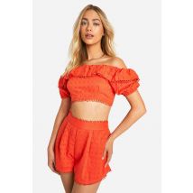 Broderie Bardot Top - Rouge - 38, Rouge