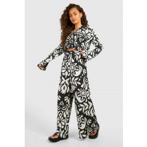 Pantalon Large Effet Lin - Noir - 36, Noir