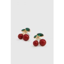 Boucles D'Oreilles À Clous Ornées De Cerise - Rouge - One Size, Rouge