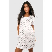 Nuisette De Maternité Boutonnée Avec Imprimé De Cœurs - Blanc Cassé - 36, Blanc Cassé