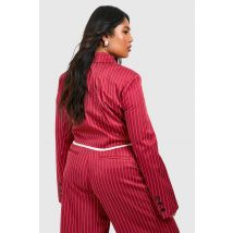 "Plus" Raw Edge Stripe Cropped Blazer - Rouge Cerise - 56, Rouge Cerise