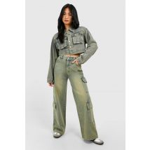 "Petite" Vintage Wash Cargo Jeans - Rouge Vin - 34, Rouge Vin