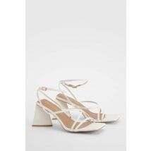 Sandales À Talon Évasé En Cuir Verni À Brides Croisées - Blanc - 37, Blanc