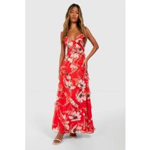 Robe Maxi En Chiffon Fleuri À Volants - Imprimé Floral - 46, Imprimé Floral