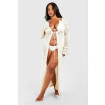 Kimono De Plage En Crochet "Plus" - Blanc Cassé - 44, Blanc Cassé
