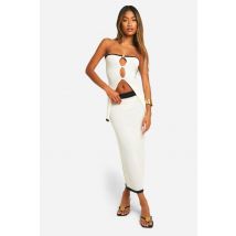 Ensemble Tricoté Bandeau Et Jupe En Tissu Éponge Avec Liseré Contrastant - Blanc Ivoire - S, Blanc Ivoire