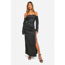 Robe Maxi En Satin À Épaules Dénudées - Noir - 36, Noir