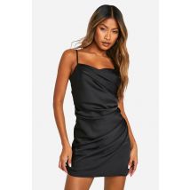 Robe Nuisette Mini En Satin Drapé - Noir - 46, Noir