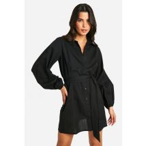 Robe Chemise Portefeuille Look Lin - Noir - 36, Noir