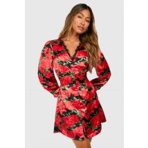 Robe Smock À Imprimé Floral Et Bordure De Dentelle - Noir - 36, Noir