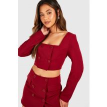 Crop À Encolure Carrée Et Détails Boutonnés - Rouge Cerise - 34, Rouge Cerise