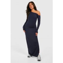 Robe Maxi En Modal Plissée Style Bardot À Manches Longues - Bleu Foncè - 44, Bleu Foncè