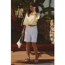 Short En Denim Style Boyfriend Basique - Blanc - 42, Blanc