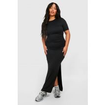 Robe T-Shirt En Jersey Super Doux À Fronces Et Fente Latérale - Noir - 48, Noir