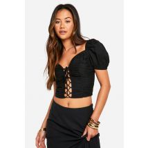 Corset Look Lin À Lacets - Noir - 34, Noir