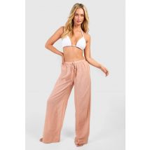 Pantalon De Plage À Jambes Évasées En Imitation Lin - Marron Sable - L, Marron Sable
