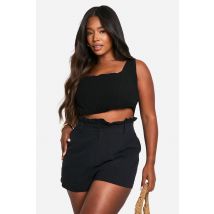 Grande Taille - Short En Lin Froncé - Noir - 26, Noir