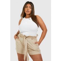 Grande Taille - Short En Lin Froncé - Gris Pierre - 28, Gris Pierre