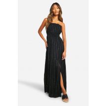 Robe Longue Fendue À Paillettes Et Rayures - Noir - 8, Noir