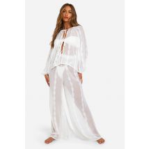 Ensemble Rayé Avec Pantalon De Plage - Blanc - S, Blanc