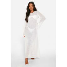 Robe De Plage Longue À Manches Longues Et Fente - Blanc - M, Blanc