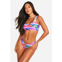Culotte De Bikini Boomerang En Marbre - Bleu - 34, Bleu