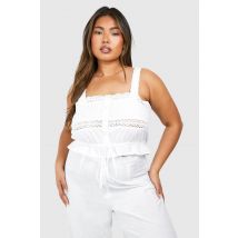 Crop Top Court À Bretelles En Coton Avec Détails En Dentelle - Blanc - 56, Blanc