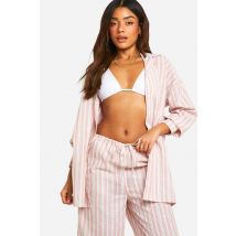 Robe Chemise De Plage Oversize À Rayures En Lin - Rose - M, Rose