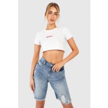 Shorts Jeans Déchirés À Ourlet Brut Longline - Bleu - 38, Bleu