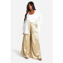 "Plus" Pantalon Tailleur À Jambe Large En Satin Avec Détail Plissé - Champagne - 48, Champagne