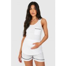 Ensemble De Pyjama De Maternité Avec Gilet Et Short À Piping - Blanc - 36, Blanc