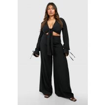 "Plus" Combinaison Grande Taille À Nœud Tissé À L'Avant Et Manches Longues - Noir - 56, Noir