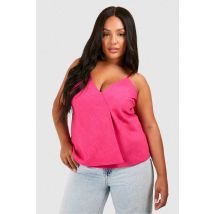 "Plus" Linen Look Longline Cami Top - Rose Fuchsia - 44, Rose Fuchsia