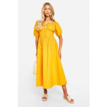 Robe Mi-Longue À Manches Bouffantes - Orange - 36, Orange