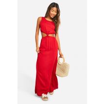 Robe Maxi Devant Nouée En Étamine - Rouge - 46, Rouge