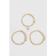 Bracelets Starfish & Pearl 3 Pièces - Jaune Or - One Size, Jaune Or