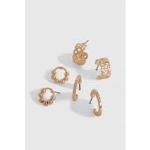 Lot De 3 Boucles D'Oreilles Créoles Mini Dorées - Jaune Or - One Size, Jaune Or