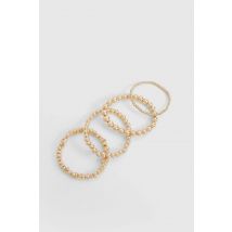 4 Pack Bracelets Empilables En Perles Dorées - Jaune Or - One Size, Jaune Or