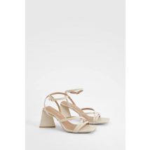 Sandales Croisées À Talon Évasé - Blanc Écru - 37, Blanc Écru