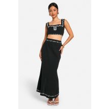 Ensemble Crop Top Et Jupe Maxi Style Lin Brodé - Noir - 44, Noir