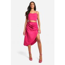 Jupe Longue Tissée Asymétrique À Fronces - Rose Fuchsia - 38, Rose Fuchsia